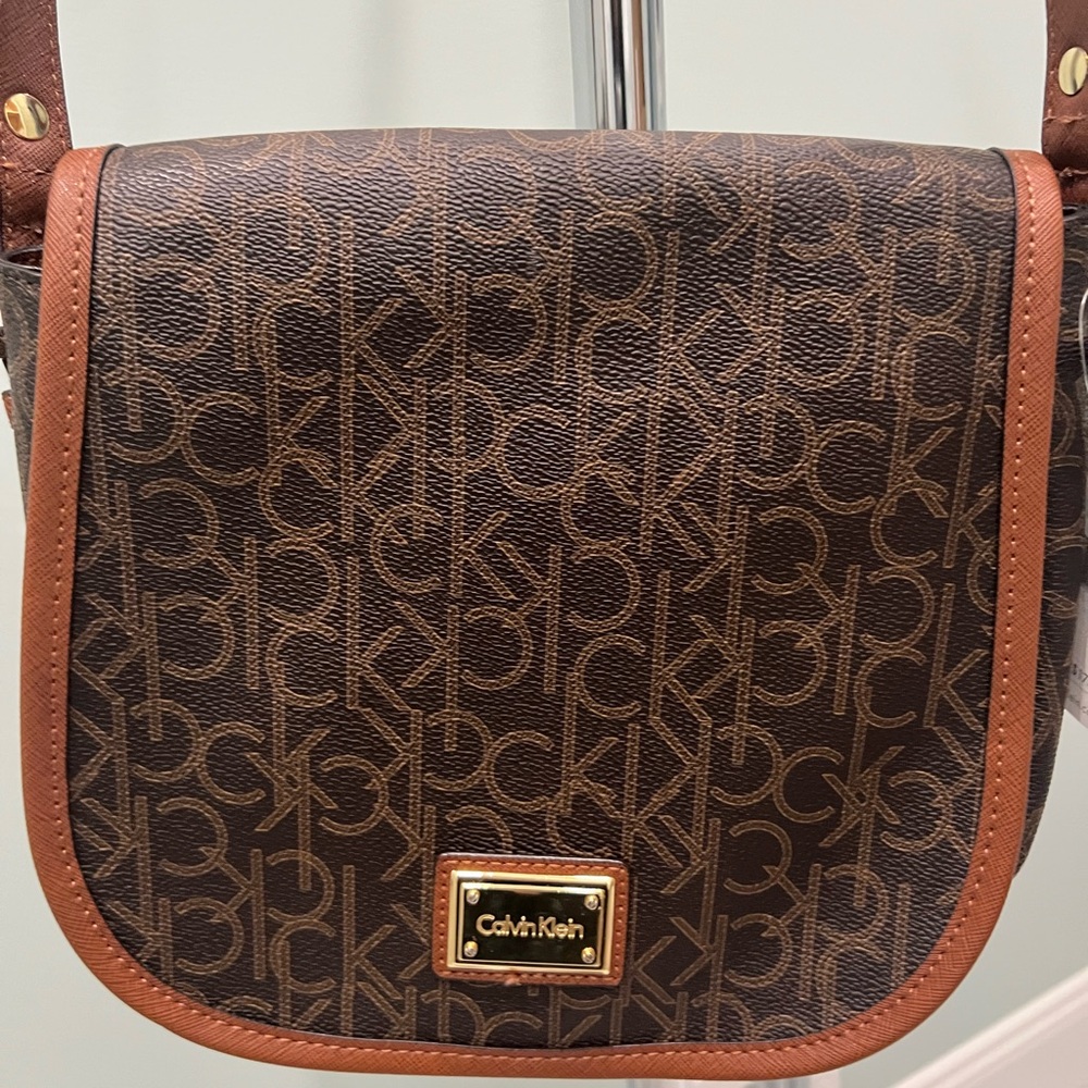 Calvin Klein V2111 Rachel Signature brown faux leather crossbody bag
